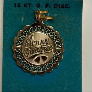 Vintage 12 kt gold filled Charm Pendant “Merry Christmas”